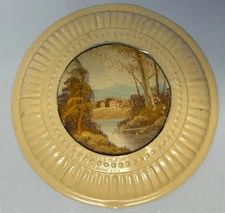 Vintage Tin Round Stove Pipe Chimney Flue Cover w/ Farm Scene - 8"