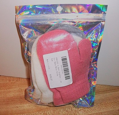 3 Pair Children's Knit Mittens-Pink-White-Gray