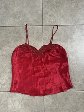 Vintage Victoria  s Secret Red Satin Lace Camisole Lingerie Top Gold Label PS