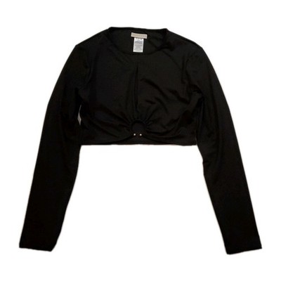 NWT Michael Kors Black Long Sleeve Gold Ring Accent Crop Top