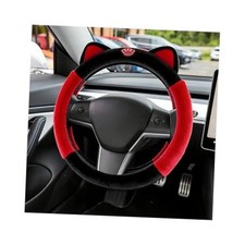 Car Steering Wheel Cover, 15 Inch Fluffy Auto Steering Wheel Black Red