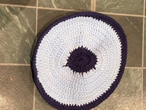 Hand Made Lt. Blue/Navy Blue Crochet Kippah 8.25" Pre-Owned l2