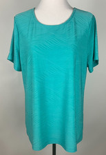 JM COLLECTION Macy's S/S Soft Stretchy Textured Knit Top - XL, Turquoise