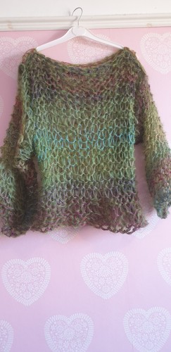 UK Designer Wool & Mohair mix Rainbow knitted jumper with corsage UK 22-24 - Picture 5 of 8