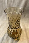 Vintage ANCHOR HOCKING Smoky Brown Topaz Optic Swirl Braided Rope Flower Vase