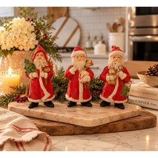 Vintage Style Santa Claus Christmas Ornaments Figurines Set of 3 Red 5 Inch
