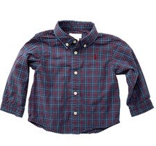 Ralph Lauren Baby Boys 9 Months Blue Green Plaid Shirt with Red Polo Logo