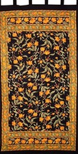 India Arts French Floral Tab Curtain Drape Panel Cotton 44 x 88 Amber Black