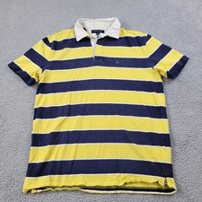 Tommy Hilfiger VTG Y2K Polo Mens Large Yellow Rugby Striped Embroidery Shirt