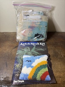 Vtg Latch Hook Kit Open Rainbow 12”x12” - Partially Completed Supplies Included