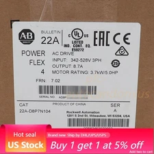 NEW Allen-Bradley 22A-D8P7N104 PowerFlex 4 3.7 kW (5 Hp) AC Drive US Free Tax
