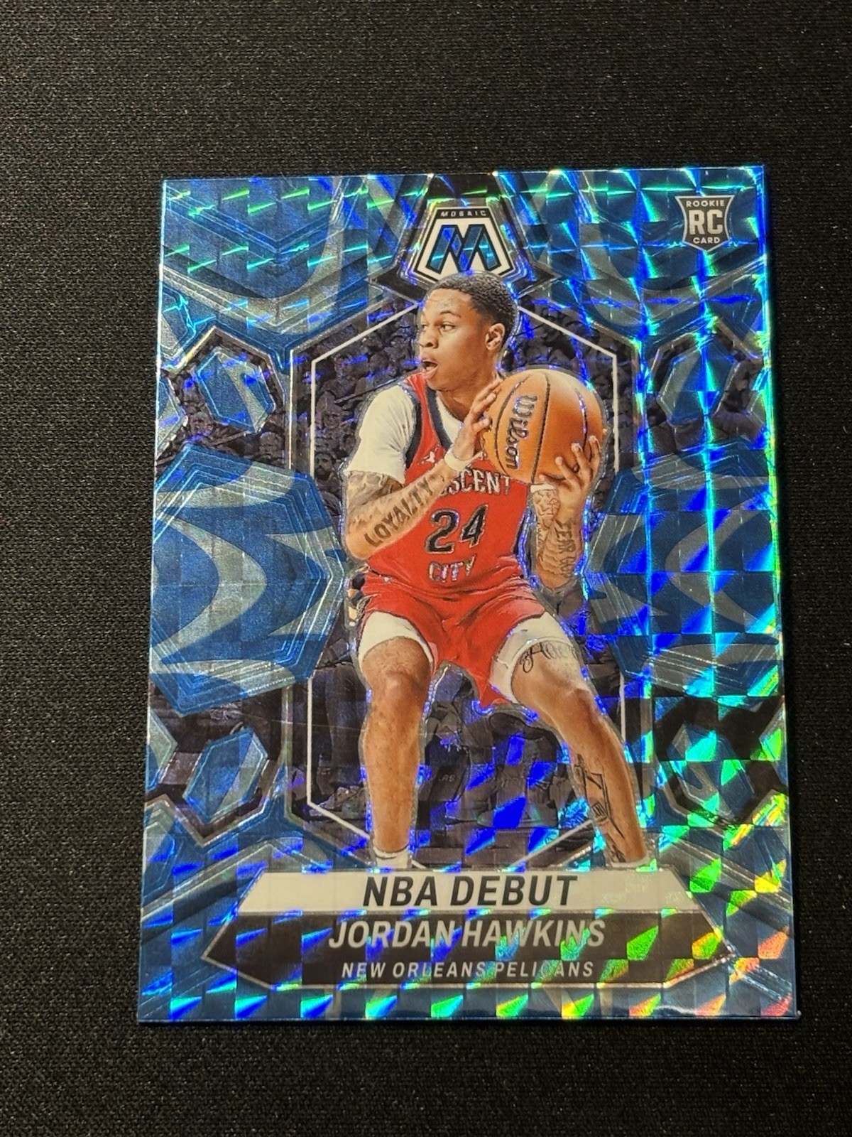 2023-24 Panini Mosaic - NBA Debut Reactive Blue Mosaic Prizm #253 Jordan Hawkins