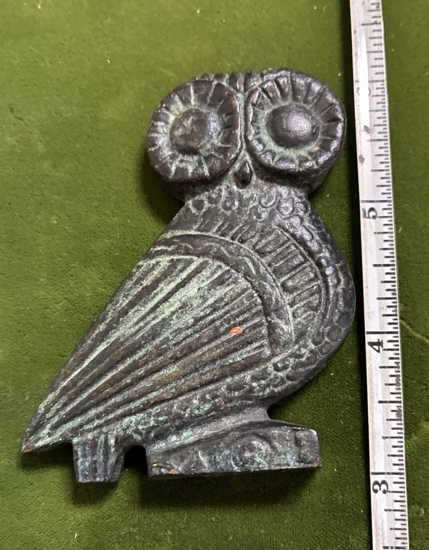Owl of Athens bronze small flat sculpture - Goddess Athena - Symbol of wisdom