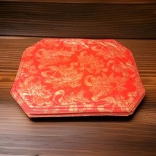 Christmas Set of 12 Vinyl Double Sided Red with Gold Poinsettia Placemats