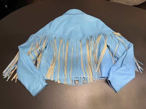 MISS SELFRIDGE Western Cowgirl Blue Vegan Suede Fringe Jacket Size UK 12 BNWT - Picture 12 of 12