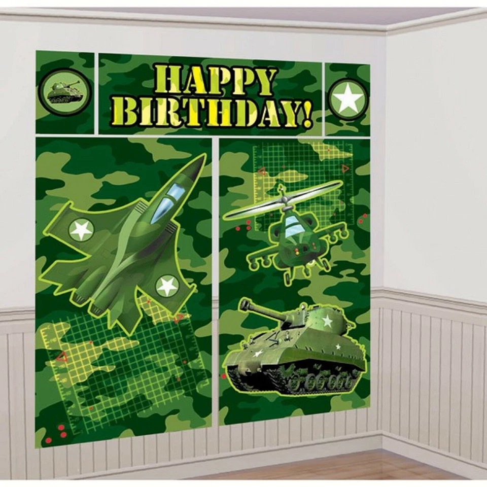 Kit de decoración de pared de 6 pies de telón de fondo de fiesta de cumpleaños de camuflaje gigante del ejército Foto 2 de 4