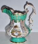 Antique English Minton? Scenic Castle/Floral 1800's Rococo Milk Pitcher/Jug