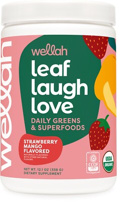 Wellah Leaf Laugh Love Supergreens, 30 Servings (Strawberry Mango Flavored)