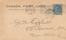 Canada 1906 1c PSC St Hyacinthe to New Haven Conn USA