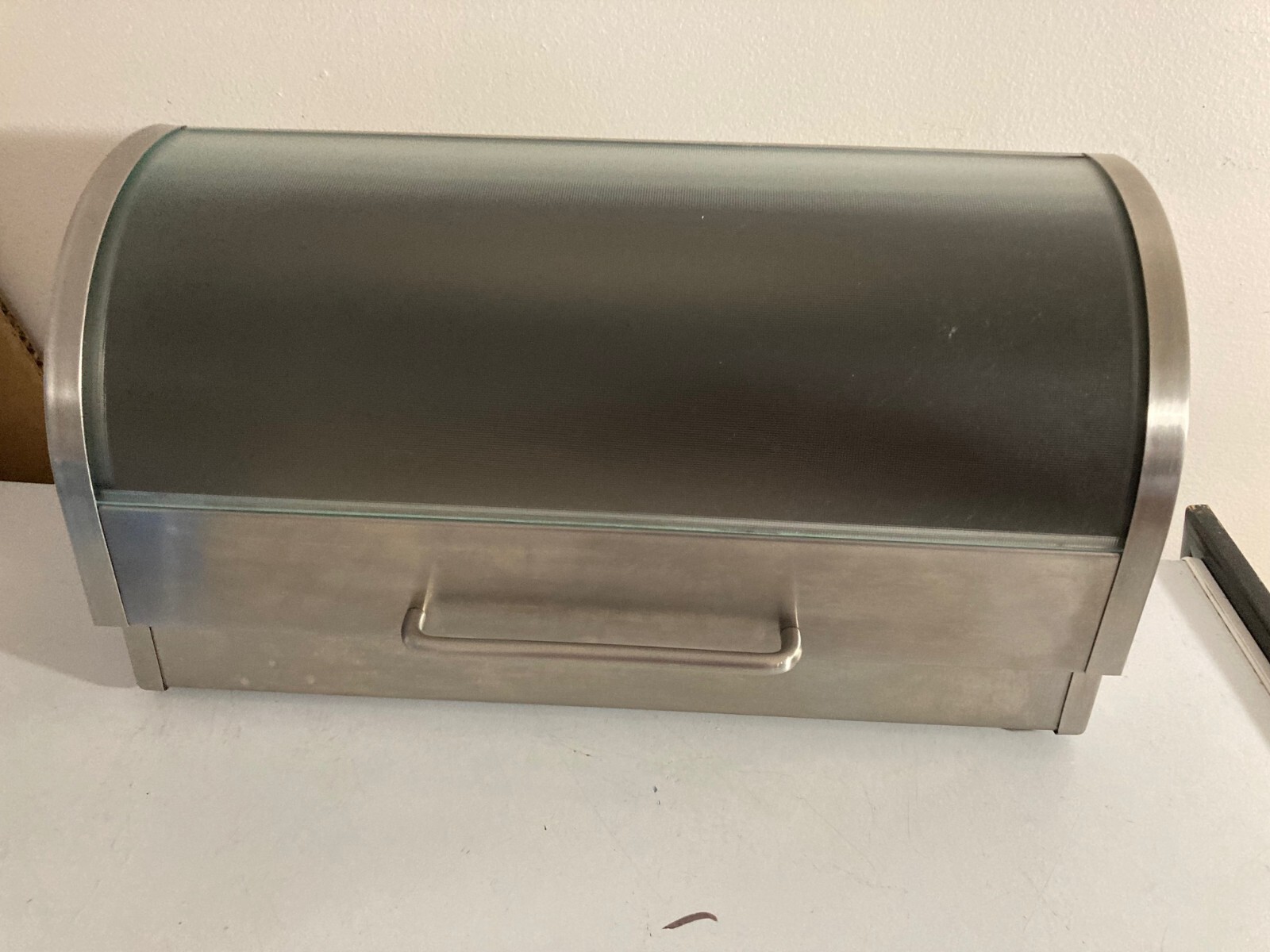 Oggi Stainless Steel Roll Top Bread Box Glass