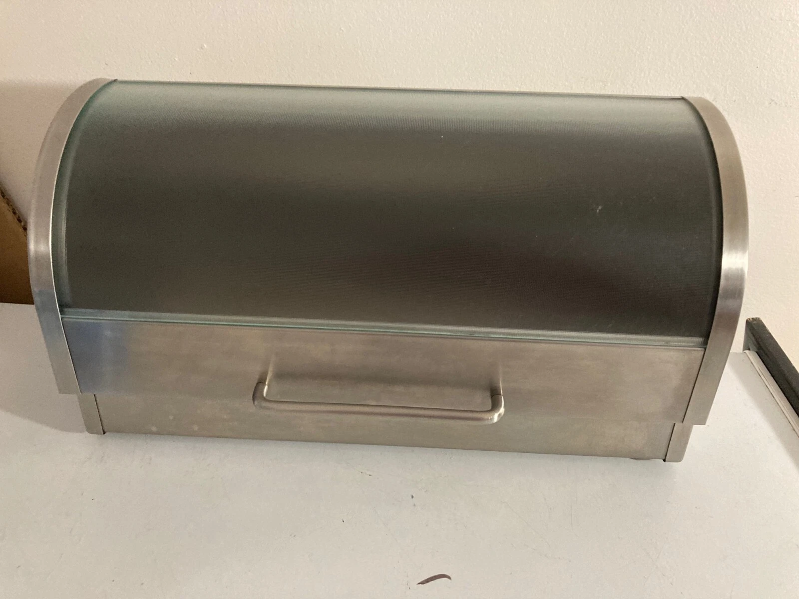 Stainless Steel Roll Top Bread Box - Tempered Glass Lid OGGI