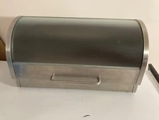 Stainless Steel Roll Top Bread Box - Tempered Glass Lid OGGI