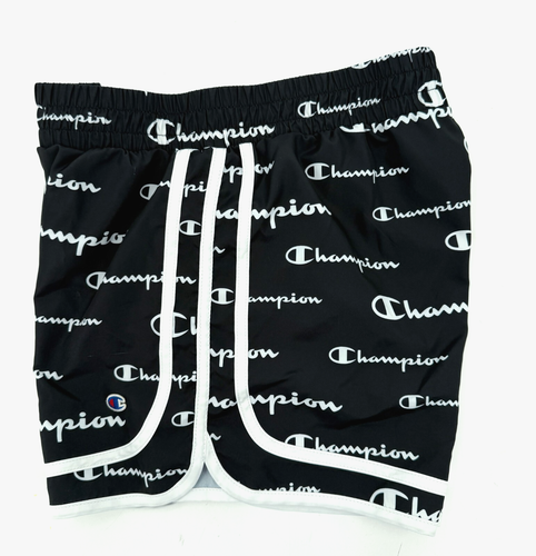 Champion Shorts Girls Youth Extra Large Black Lined Allover Logo Active Workout - Picture 2 of 16