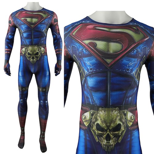 Cosplay Dark Nights Metal Superman Jumpsuit Cape Halloween Adult Kids Bodysuits - Picture 6 of 12