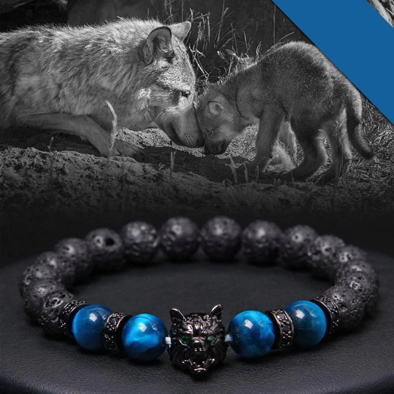 Hot Men Wolf Sould Charm Bracelet Tiger Eye Reiki Black Wolf Sould Amulet Bangle - Image 4 of 4