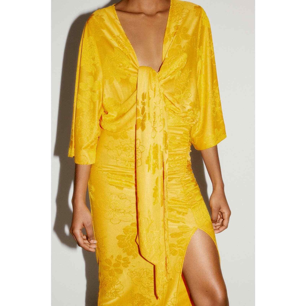 ZARA NEW JACQUARD TIED BODYSUIT GOLDEN YELLOW M MEDIUM