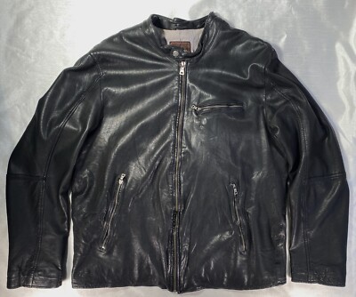 Cole Haan Men's Black Lambskin Café Racer Style Leather Jacket