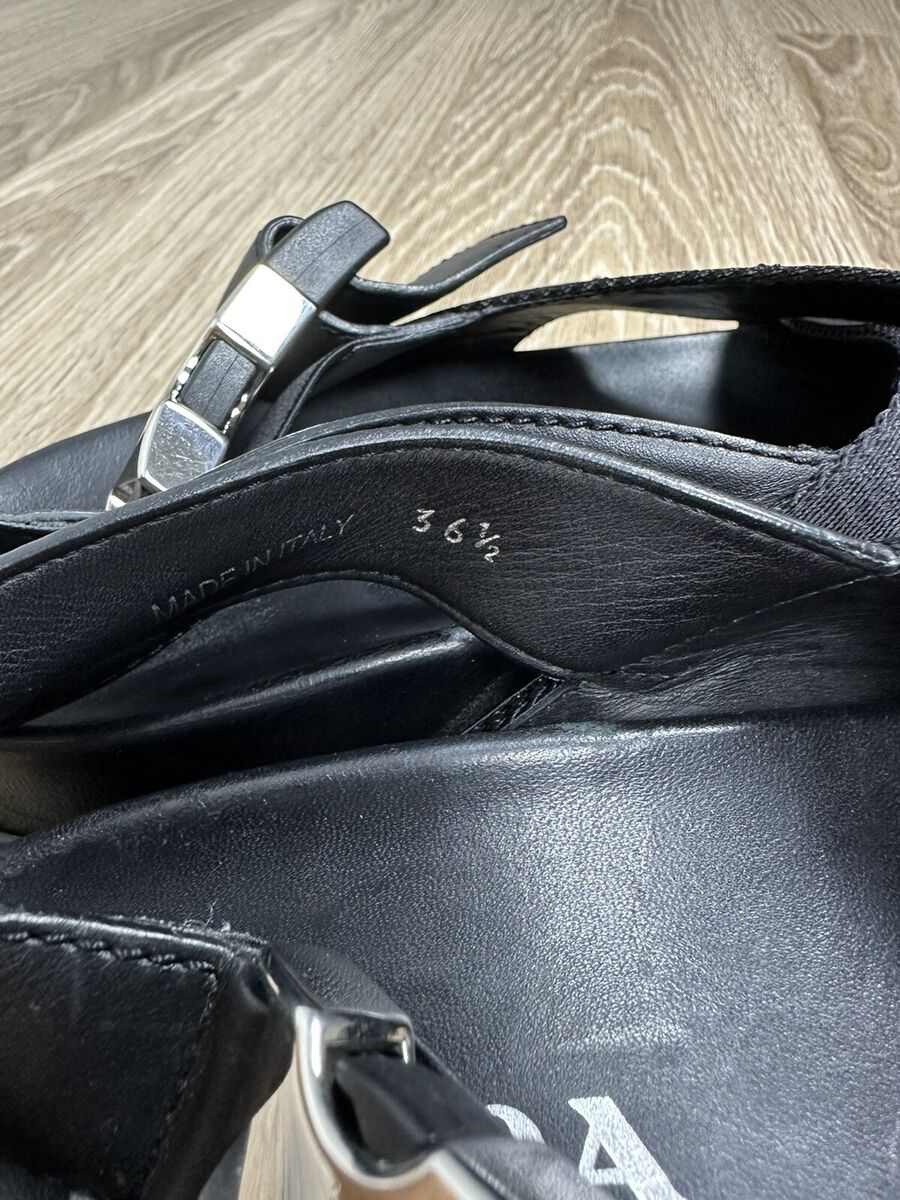 Prada Logo Strap Crisscross Sandals Black Leather 36.5 Extra Prada Logo Strap Crisscross Sandals Black Leather 36.5 Extra