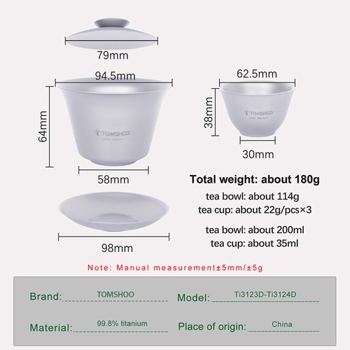 TOMSHOO Camping Titanium Tea Set Tea Cup Double Layer Anti-Scald KungFu Tea J5Z3 - Picture 4 of 8