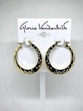 Gloria Vanderbilt Hoop Earrings Golden Tone With White Crystals New