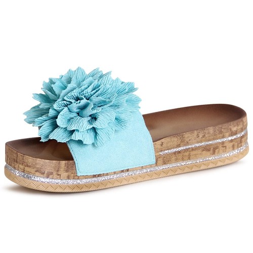 Damenschuhe Plateau Pantoletten Sandalen Blumen Slipper Latschen Schlappen - Bild 9 von 11