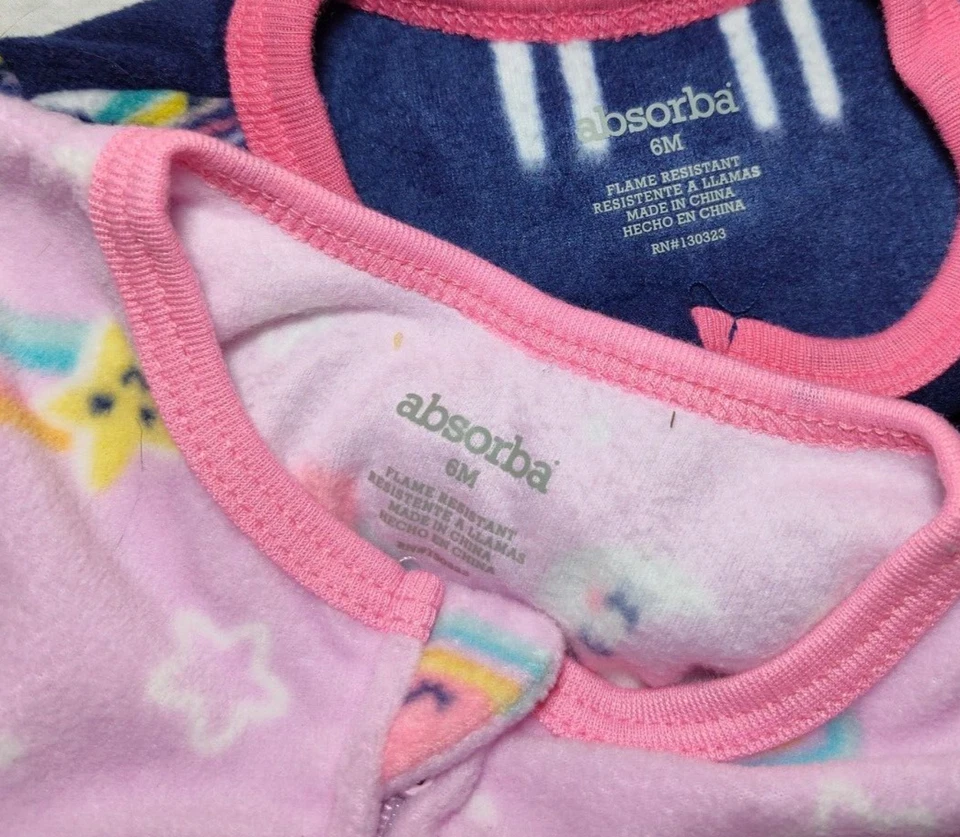 Lote de 2 Absorba 6 Mos Niña Polar Pie Dormir Arco Iris Unicornio Estrella Nube Nuevo sin Etiquetas Foto 2 de 3