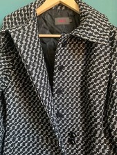 Reiss Womans 75% Wool Coat Black & White Dog Tooth Inspired Lined Size Small