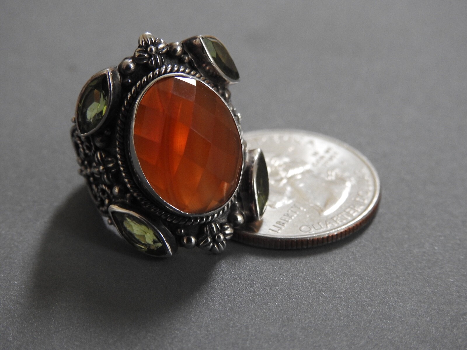 Peridot & translucent orange agate STERLING SILVE… - image 5
