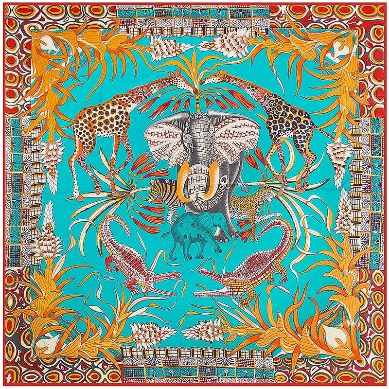 Juego de 1 pieza de bufandas de seda de sarga cuadrada con estampado de animales para mujer Foto 4 de 4