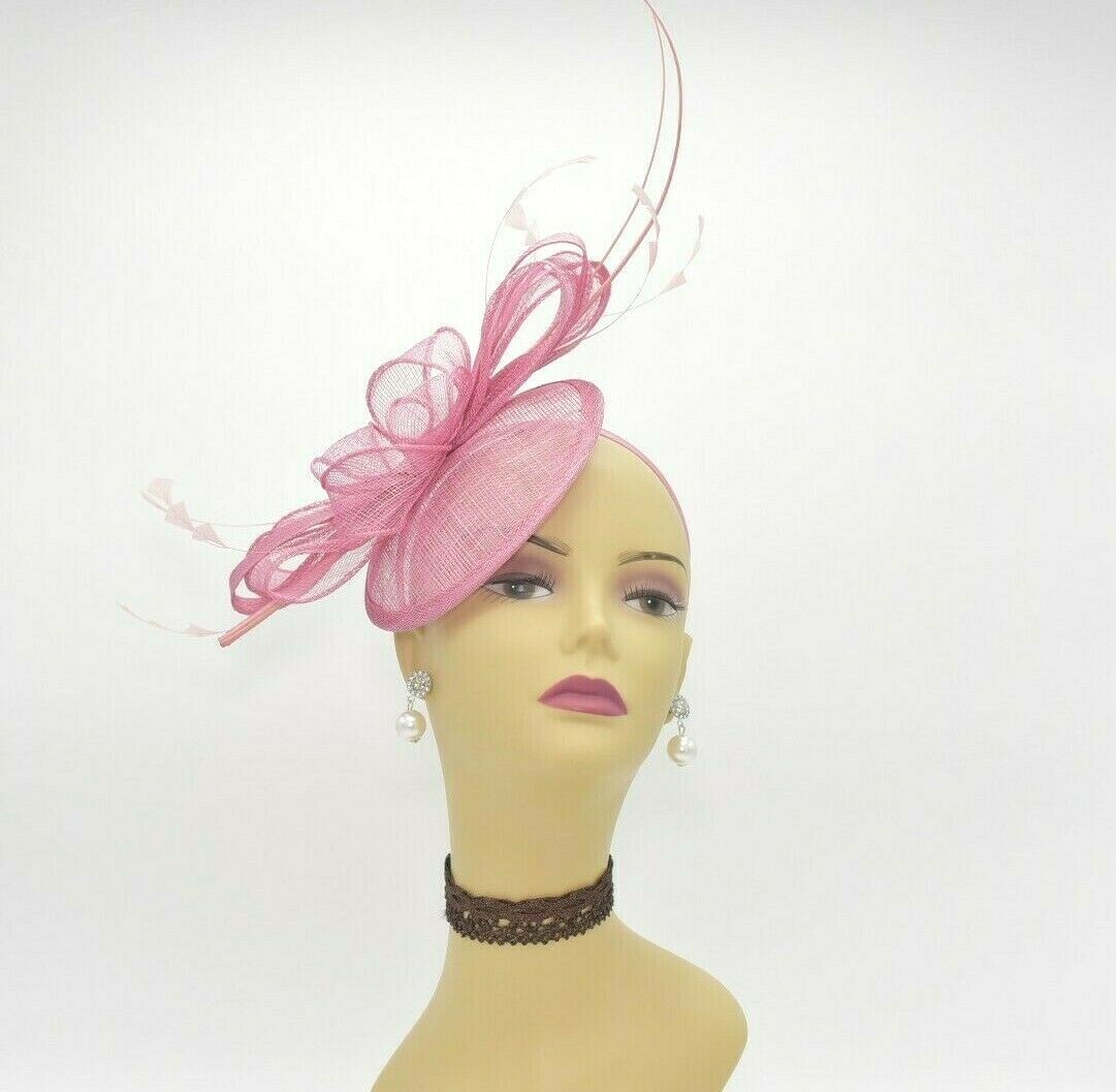 SF542(Rose Pink)Kentucky Derby Church Wedding Easter TeaParty Sinamay Fascinator