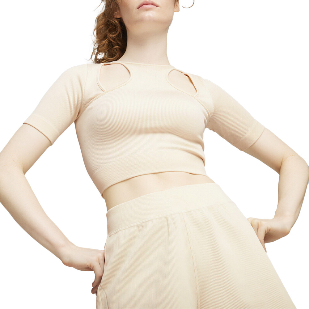 Женская повседневная футболка с круглым вырезом и коротким рукавом Puma Dare To Muted Motion, бежевый топ