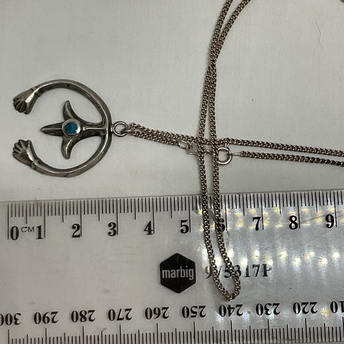 Sterling Silver Navajo Turquoise SQUASH BLOSSOM NECKLACE Native American 50cm - Picture 3 of 8