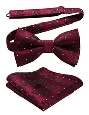  Bow Ties for Men Pre-Tie Bow Tie and Pocket Square Set Bowtie A-burgundy