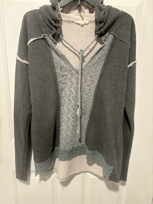 Hem & Thread Women s M Gray Blue Raw Seams Lace Cording Hoodie Vintage
