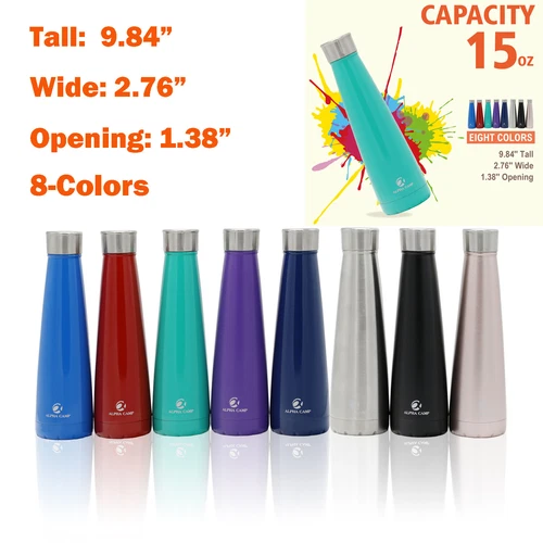 15 OZ Stainless Steel Water Bottle Vacuum Insulated Leak-Proof Double Walled