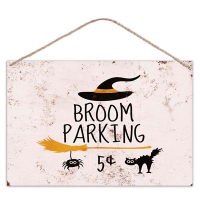 Halloween - Besen Parkplatz 5 Cent - Vintage Look Metall große Plakette Schild 30x20cm