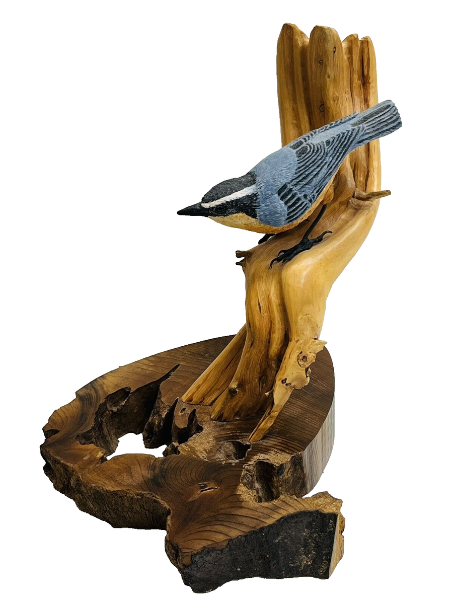 Red Breasted Nuthatch Carving Juniper Wood Mount Hand Carved