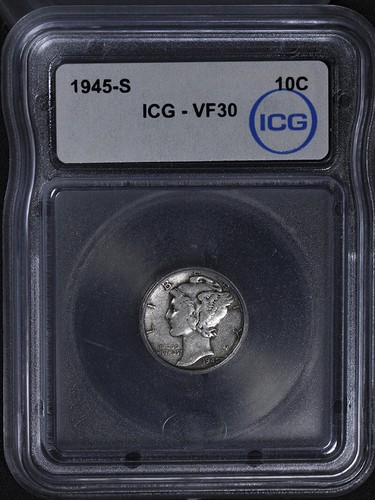 1945-S Mercury Dime 10c - Nice Strike - ICG VF30 - Picture 3 of 4