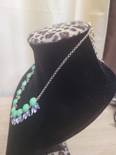 J Crew Mint Green Purple Clear Rhinestone Statement Chain Link GoldTone Necklace - Picture 7 of 7