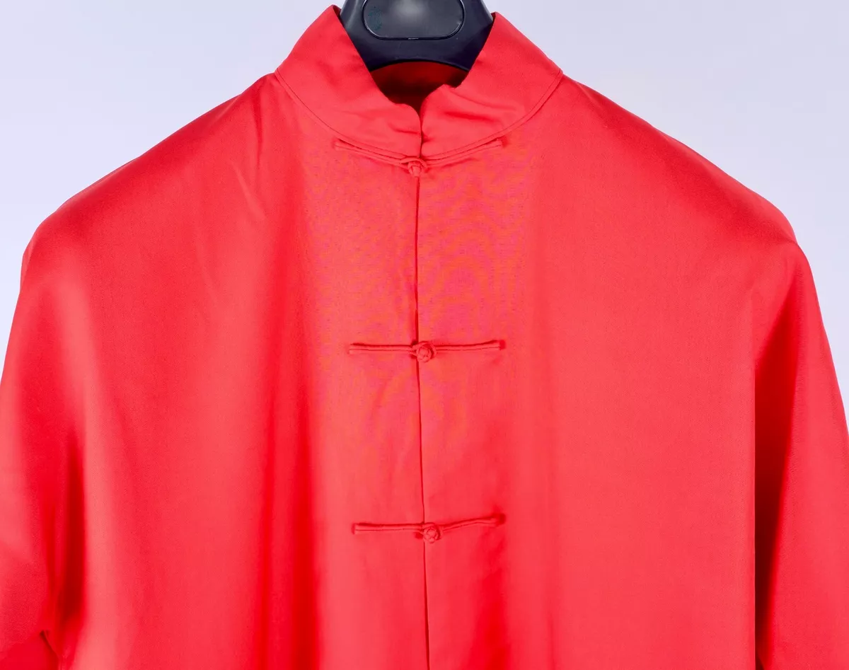 Shanghai Tang mens jacket sz 36 Small pure silk frog golden red